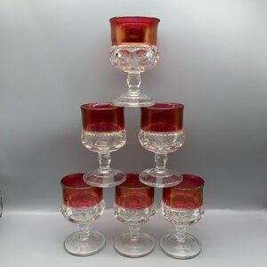 Vintage Colony Glass Kings Crown Ruby Flash Thumbprint Wine Glasses (set of 6)